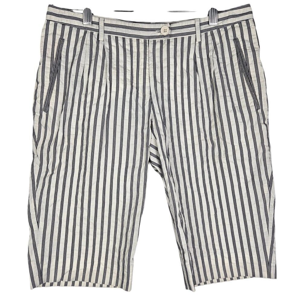 Moschino Women's Ivory Blue Striped Bermuda Shorts Sz 8